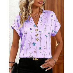 Per donna Maglietta Stampato Floreale Grafico Piante Vintage Elegante Casual Manica Corta Collo a V Top Regolari Quotidiano Uscire Weekend Blu Giallo Rosa Viola Estate Primavera