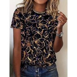 Per donna Maglietta Stampato Floreale Grafico Paisley Bohemien Vintage Elegante Manica Corta Girocollo Top Regolari Quotidiano Uscire Weekend Blu Nero Viola Arancione Verde Estate Primavera