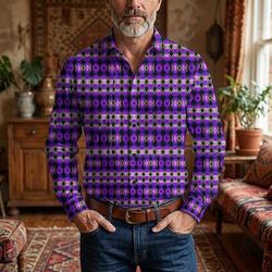 Retrò Vintage Anni '70 Camicia Camicia Aloha Lunghe Hippie Geometrico Costume Per uomo Mascherata Festival Musicale Feste Abbigliamento quotidiano Adulti Camicia