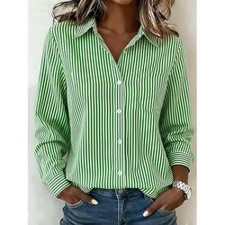 Per donna Camicia Blusa Patchwork Bottoni Stampato Grafico Geometrico Plaid Vintage Tropicale Quotidiano Manica Lunga Colletto a Camicia Top lunghi Quotidiano Blu Verde Estate Primavera