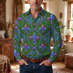 Retrò Vintage Anni '70 Camicia Camicia Aloha Lunghe Hippie Costume Per uomo Mascherata Festival Musicale Feste Abbigliamento quotidiano Adulti Camicia