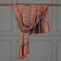 'Handcrafted Paisley-Themed Beige Fringed 100% Modal Shawl'