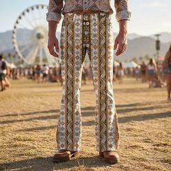 Retrò Vintage Boho Anni '70 Pantaloni Pantaloni a zampa d'elefante Hippie Disco Vita alta Etnico Costume Per uomo Halloween Carnevale Festival Musicale Festa a tema retrò Adulti Pantaloni