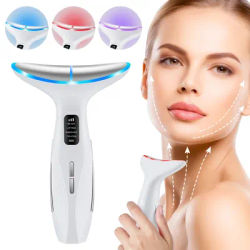Portable EMS Face Neck Massager 3 Colors LED Light Therapy 3 Gears Adjustable Gentle Vibration Anti Wrinkle Skin Tightening Lift