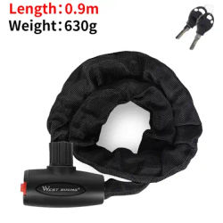 WEST BIKING High Security Bicycle Chain Lock Portable Anti-theft MTB Mountain Bike Lock With 2 Keys For Scooter Electric Bike