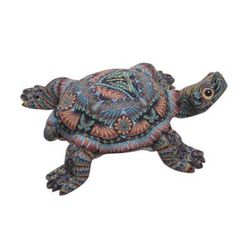 Decorative Tortoise,'Colorful Polymer Clay Tortoise Sculpture (3 inch) from Bali'