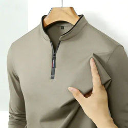 T-shirt Homme Demi-Zip Haute Qualité Anti-Plis Manches Longues Décontracté Chic