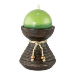 Natural Light in Green,'Round Green Candle with Ceramic Candleholder'