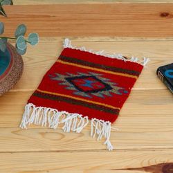 'Geometric-Patterned Zapotec Wool Coaster with Natural Dyes'