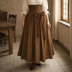 Vittoriano Medievale Rinascimento Lunghezza Tè Gonna Pirata Tinta unica Linea ad A Costume Per donna Costumi da pirata Halloween Carnevale Fiera Rinascimentale LARP Adulti Gonna