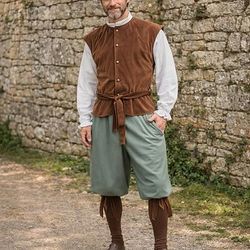 Set Retrò Vintage Medievale Pantaloni Abiti Gilet con accessori Lunghe Pirata Ranger Costume Per uomo Halloween Carnevale Fiera Rinascimentale LARP Adulti Gilet Camicia Pantaloni