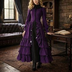 Gotico Vittoriano Medievale Lunghezza lunga Vestito con accessori Lunghe Strega Fata A righe Costume Per donna Fantasia Halloween Carnevale Performance Fiera Rinascimentale LARP Adulti Vestito