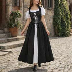 Set Retrò Vintage Medievale Rinascimento Lunghezza al pavimento Vestito Corsetto Maniche corte Fata Corsetto Costume Per donna Fantasia Halloween Carnevale Fiera Rinascimentale LARP Festa a tema retrò