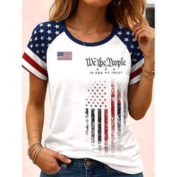 Giorno dell'Indipendenza Americana Per donna Maglietta Stampato Grafico Bandiera Americana Vintage Elegante Classico Manica Corta Girocollo Top Regolari Quotidiano Bianco Estate Primavera