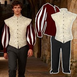 Medievale Rinascimento Costume di fantasia Cavaliere Cavaliere Celtico Abiti reali Costume Per uomo Fantasia Halloween Carnevale Performance LARP Fiera Rinascimentale Adulti Gilet Camicia Pantaloni
