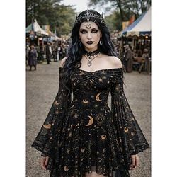 Medievale Steampunk Vestito Costume di fantasia Lunghe Strega Vampiro Costume Per donna Fantasia Halloween Carnevale Performance LARP Fiera Rinascimentale Adulti Vestito