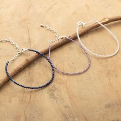 Walking in Elegance,'3 Adjustable Amethyst Quartz and Lapis Lazuli Beaded Anklets'