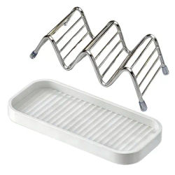 Stainless steel soap dish with tray Self-draining soap Holder Sponge drain rack for Bathroom storing soap cleaning brushes