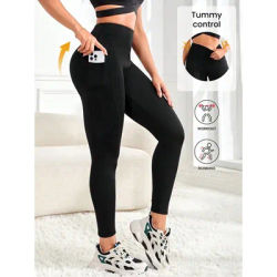 Leggings de yoga taille haute pour femmes, couleur unie, avec poches, leggings stretch slim, pantalons de fitness confortables et respirants