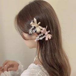 1 Pcs Women's Hair Clip Korean Rhinestone Bow Fabric Simple Fashionable Versatile Hair Pins Sweet Cute Hair Accessories For Girl