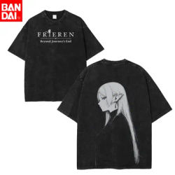 Anime Frieren Beyond Journey's End T Shirt Men Vintage Washed Short Sleeve T-Shirt Harajuku Streetwear Tees Women Oversized Tops
