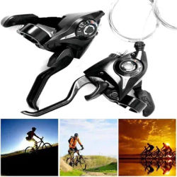 Bike Gear Shifter 3 x 7/8 21/24 Speed Bicycle Brake Levers with Gear Indicator and Left Right Brake Lever Shifter Set with Grips