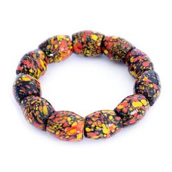 'Marbled-Patterned Recycled Glass Beaded Stretch Bracelet'