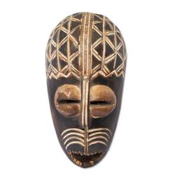 Tribal Facet,'Traditional Sese Wood and Ceramic African Mask Made in Ghana'