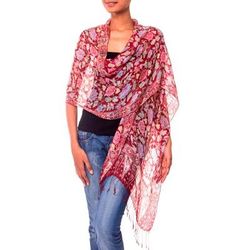 Wine Garden,'Artisan Crafted Batik Silk Shawl Wrap'