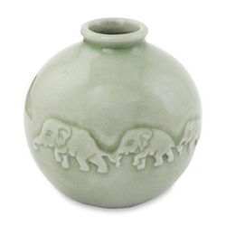 Celadon ceramic vase, 'Jade Elephant Parade'
