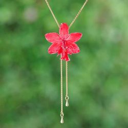 'Spring-Inspired 22k Gold-Plated Pink Orchid Lariat Necklace'