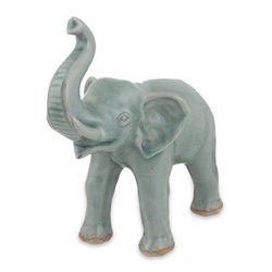 Celadon ceramic statuette, 'Happy Lucky Elephant'
