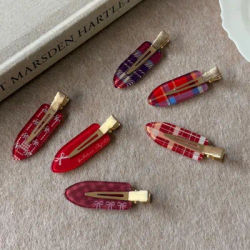 6PCS Korean Style Red Plaid Bow Hair Clips - Seamless Snap Clips, Sweet Preppy Side & Bangs Clips for Women