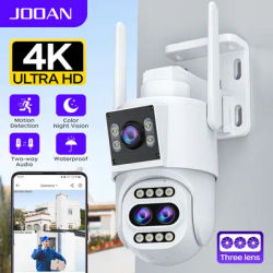 JOOAN 4K Three Lens WiFi IP Camera Outdoor 10x Zoom Dual Screen PTZ Security Camera Auto Tracking Night vision Video Surveillanc