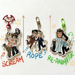 Horror Movie Chibi Acrylic Keychains Set - Scream, Rope & Re-Animator Cult Classic Charms for Fans, Bag Zipper, Phone Strap Gift