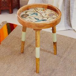 'Sylvan-Inspired Carved Resin-Coated Mango Wood Accent Table'