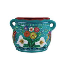 Garden Vase,'Turquoise Hand Painted Ceramic Decorative Vase Wall Art'
