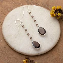 '12-Carat Faceted Checkerboard-Cut Smoky Quartz Earrings'