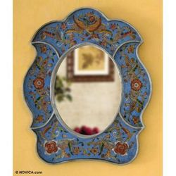 Floral Sky,'Reverse Painted Glass Decorative Wall Mirror'