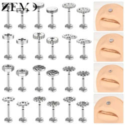 ZEMO 1 PC 16G Gear Stainless Steel Lip Studs Unisex Punk Labret Lip Piercings Metal Mechanical Style Helix Tragus Piercing 6/8MM