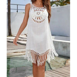 CROCHET BIKINI-Robe de plage pour femmes, couvertures de maillots de bain, vêtements de plage, robes beiges trempées, cape de bain pour femmes, été