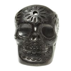 Revival,'Handcrafted Black Ceramic Skull Planter'