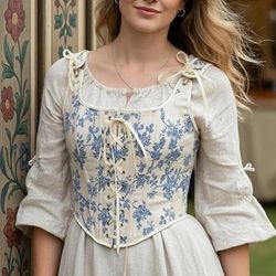 Medievale Rinascimento Cottagecore Corsetto Corpetto Vichingo Contadina Allacciato Floreale Costume Per donna Celtico Fantasia Halloween Carnevale Performance LARP Fiera Rinascimentale Adulti Corsetto