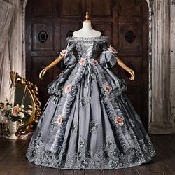 Rococò Barocco Abito da Ballo Lunghezza al pavimento Vestito Abito da Ballo Maniche corte Principessa Sposa Pizzo Ricamato Floreale Floreale Abito da ballo Costume Per donna Halloween Carnevale