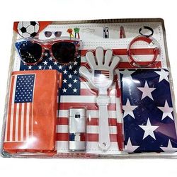 Set di 6 accessori per tifosi della Coppa del Mondo di calcio estiva: bandiera, occhiali da tifoso, ciak, pittura per il viso, oggetti di scena per i tifosi di calcio per la festa del giorno della
