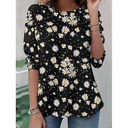 Ramadan Per donna Maglietta Stampato Floreale Grafico Piante Bohemien Vintage Elegante Manica Lunga Girocollo Top Regolari Quotidiano Weekend Abbigliamento da vacanza Blu Nero Giallo Rosa Rosso