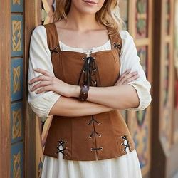 Medievale Rinascimento Steampunk Corsetto Corpetto Pirata Vichingo Contadina Allacciato Costume Per donna Celtico Fantasia Halloween Carnevale Performance LARP Fiera Rinascimentale Adulti Corsetto