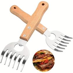 2 pezzi di tritacarne a forma di artiglio d'orso in acciaio inossidabile, strumento per barbecue con manico in legno, divisore di carne, frullatore per alimenti, apribottiglie