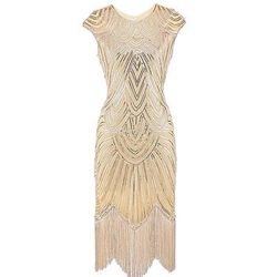 Anni Ruggenti Anni 1920 Lunghezza al ginocchio Vestito Abito Flapper Abito da Ballo Cortissima Il grande Gatsby Charleston Paillettes Patchwork Scollo Tondo Costume Per donna Balli di fine anno Festa