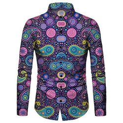 Retrò Vintage Anni '70 Camicia Camicia Aloha Lunghe Hippie Paisley Costume Per uomo Mascherata Festival Musicale Feste Abbigliamento quotidiano Adulti Camicia